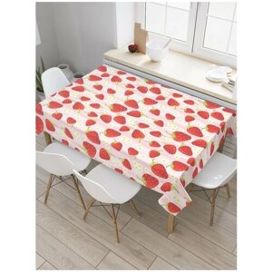 Скатерть прямоугольная JoyArty на кухонный стол "Цветы и ягоды клубники" из оксфорда, 180x145 см