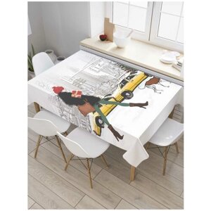 Скатерть прямоугольная JoyArty на кухонный стол "Девушка с подарком" из оксфорда, 120x145 см