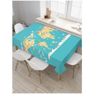 Скатерть прямоугольная JoyArty на кухонный стол "Карта зверей мира" из оксфорда, 120x145 см