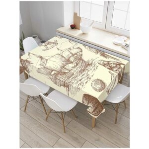 Скатерть прямоугольная JoyArty на кухонный стол "Корабль в тропиках" из оксфорда, 180x145 см