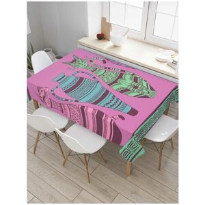 Скатерть прямоугольная JoyArty на кухонный стол "Коты и вазы" из оксфорда, 120x145 см