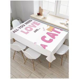 Скатерть прямоугольная JoyArty на кухонный стол "Любовь и кот" из оксфорда, 180x145 см