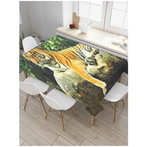 Скатерть прямоугольная JoyArty на кухонный стол "Отдых тигра" из оксфорда, 180x145 см