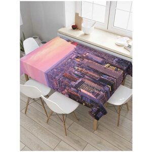Скатерть прямоугольная JoyArty на кухонный стол "Полет над небоскребами" из оксфорда, 180x145 см