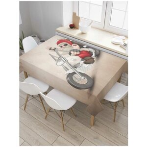 Скатерть прямоугольная JoyArty на кухонный стол "Санта мотоциклист" из оксфорда, 180x145 см