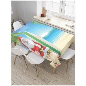 Скатерть прямоугольная JoyArty на кухонный стол "Санта на пляже" из оксфорда, 120x145 см