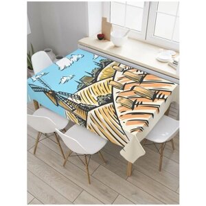 Скатерть прямоугольная JoyArty на кухонный стол "Ветряная мельница на поле" из оксфорда, 120x145 см