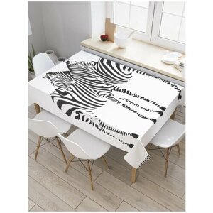Скатерть прямоугольная JoyArty на кухонный стол "Зебры в обнимку" из оксфорда, 120x145 см