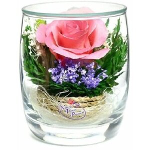 Стабилизированные цветы в стекле "С любовью"композиция из розовой розы в вакууме