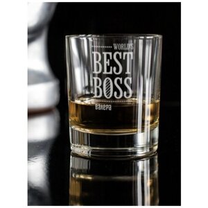 Стакан для виски "Best Boss" Валера с гравировкой подарочный бокал мужчине с надписью
