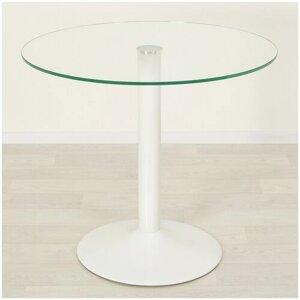 Стеклянный кухонный стол Троя-18 прозрачный/белый D70
