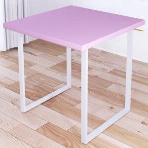 Стол кухонный Loft квадратный со столешницей розового цвета из массива сосны 40 мм и белыми металлическими ножками, 70x70х75 см