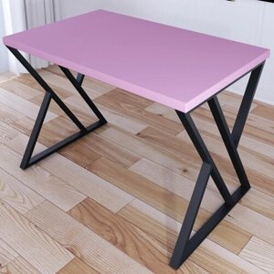 Стол кухонный Loft со столешницей розового цвета из массива сосны 40 мм и черными металлическими Z-образными ножками, 120х70х75 см