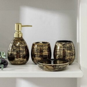 SUI Набор аксессуаров для ванной комнаты «Нити», 4 предмета (мыльница, дозатор 400 мл, 2 стакана), цвет золотой