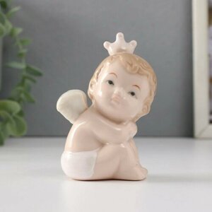 Сувенир керамика "Малыш-ангел сидит в короне" 5х7х9,5 см (комплект из 4 шт)