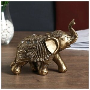 Сувенир полистоун "Бронзовый слон в попоне с кисточками и зеркалами" 16х8,5х20 см