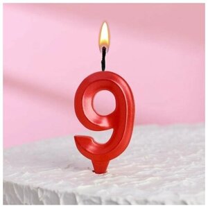 Свеча в торт "Грань", цифра "9", красный металлик, 7.8 см