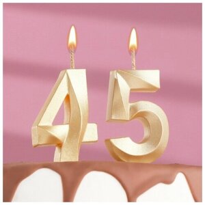 Свеча в торт юбилейная "Грань"набор 2 в 1), цифра 45, цифра 54, золотой металлик, 6,5 см
