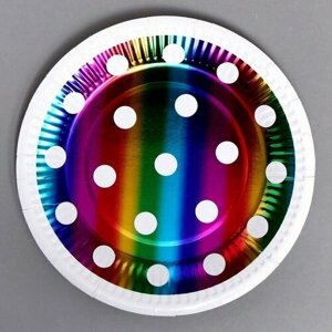 Тарелки бумажные Горох, в наборе 6 штук, цвет радуга
