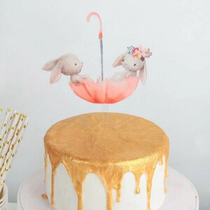 Топпер для торта «Кролики в зонтике»комплект из 17 шт)