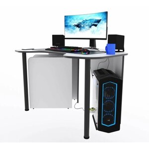 Угловой компьютерный стол "Угол" с тумбой, 140x87x75 см, белый с чёрной кромкой