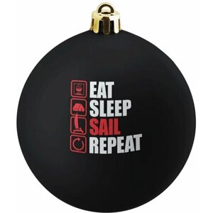 Украшение новогоднее, ёлочный шар 80 мм, EAT SLEEP SAIL REPEAT, черный