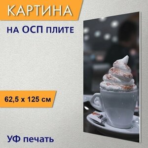 Вертикальная картина на ОСП "Кофе, капучино, латте" 62x125 см. для интерьериа