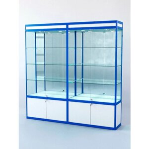 Витрина "прямоугольная"1-2м-400-3 (задняя стенка - зеркало), Белый + Делфт голубой 200 x 40 x 200 см (ДхШхВ)
