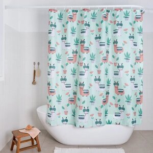 Занавеска (штора) Lama для ванной комнаты тканевая 180х180 см., цвет зеленый