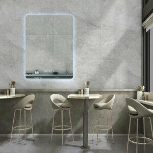 Зеркало для ванной с часами Prisma 120*100 прямоугольное вертикальное "парящее" с холодной LED-подсветкой