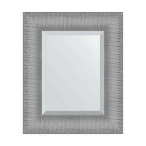 Зеркало настенное с фацетом EVOFORM в багетной раме серебряная кольчуга, 47х57 см, для гостиной, прихожей, спальни и ванной комнаты, BY 3933