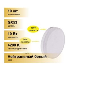 (10 шт.) Светодиодная лампочка Ecola GX53 св/д 3 ступени димм. 10W 4200K 4K (шаг 100/50/10) 27x75 матов. Premium T5CV10ELC