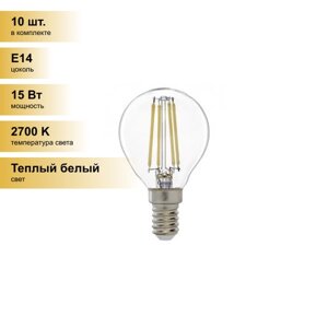(10 шт.) Светодиодная лампочка General филамент Шар E14 15W 2700K 2K 35x98 (нитевидная) прозр. GLDEN-G45S-15-230-E14-2700 661428
