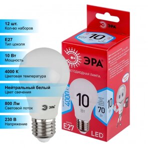 (12 шт.) Светодиодная лампочка ЭРА LED A60-10Вт-840-E27 R