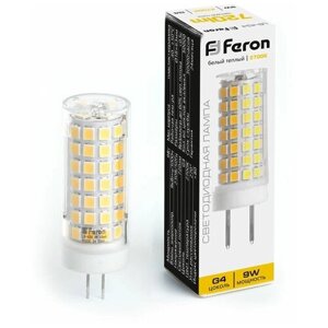 38143 Лампа светодиодная Feron 9W 230V Капсула G4 прозрачная 540Лм 2700К 230В , упаковка 1шт
