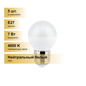(5 шт.) Светодиодная лампочка Ecola шар G45 E27 7W 4000K 4K 75x45 K7GV70ELC
