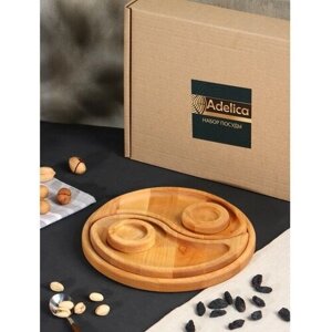 Adelica Подарочный набор деревянной посуды Adelica «Инь-янь», менажница 2 шт, поднос, подсвечник 2 шт, берёза