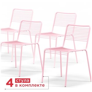 ArtCraft / Комплект из 4-х дизайнерских стульев на металлокаркасе Cast, розовый, металлические стулья для кухни, кафе, ресторана, садовый стул уличный