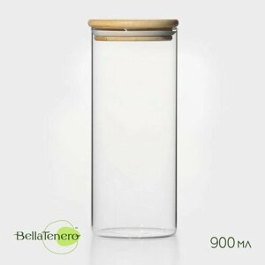 Банка стеклянная для сыпучих продуктов с бамбуковой крышкой BellaTenero «Эко», 900 мл, 8,520,5 см