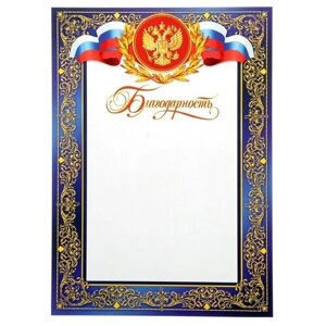 Благодарность "Универсальная" символика РФ, синяя рамка, узоры