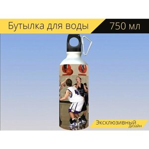 Бутылка фляга для воды "Баскетбол, спорт, игра" 750 мл. с карабином и принтом
