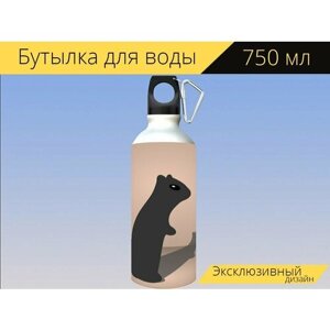 Бутылка фляга для воды "Бурундук, животное, белка" 750 мл. с карабином и принтом