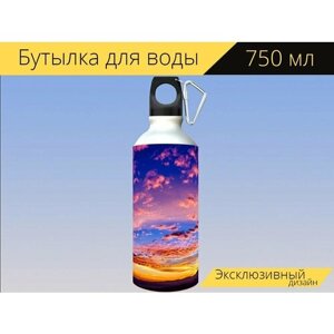 Бутылка фляга для воды "Час земли, испания, небо" 750 мл. с карабином и принтом