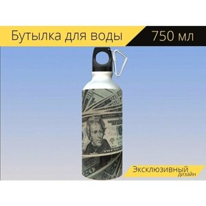 Бутылка фляга для воды "Доллар, валюта, деньги" 750 мл. с карабином и принтом