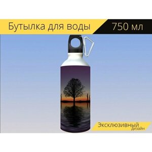 Бутылка фляга для воды "Эволюция, разработка, будущее" 750 мл. с карабином и принтом