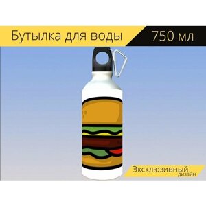 Бутылка фляга для воды "Хам бургер, бургер, бутерброд" 750 мл. с карабином и принтом
