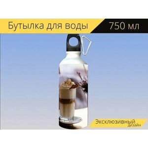 Бутылка фляга для воды "Капучино, кофе, крем" 750 мл. с карабином и принтом