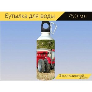 Бутылка фляга для воды "Красный, трактор, дело" 750 мл. с карабином и принтом