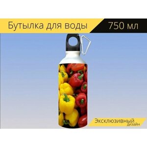 Бутылка фляга для воды "Красочный перец, болгарский перец, желтый" 750 мл. с карабином и принтом