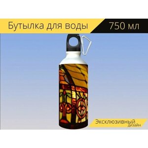Бутылка фляга для воды "Лампа, витраж, красочный" 750 мл. с карабином и принтом